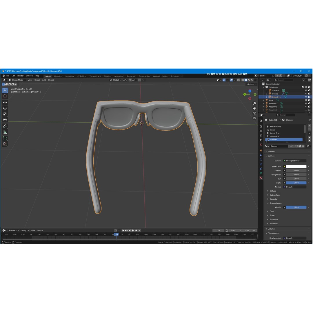 Orion AI Glasses 3D Model – Low Poly Modern Eyewear, FBX, Blender - View 14