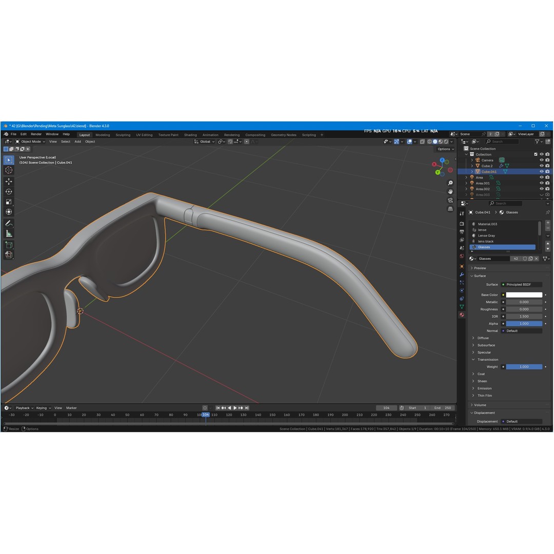 Orion AI Glasses 3D Model – Low Poly Modern Eyewear, FBX, Blender - View 15