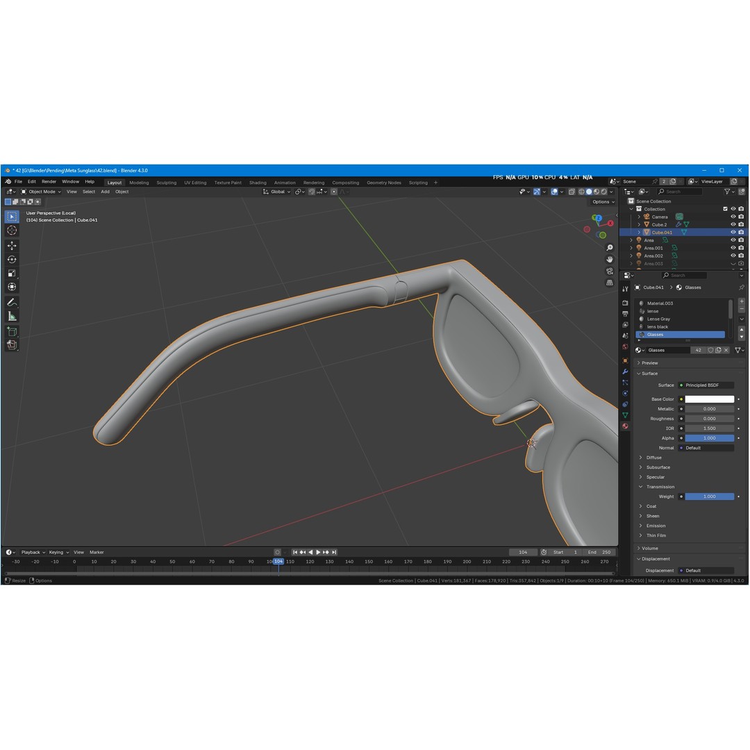 Orion AI Glasses 3D Model – Low Poly Modern Eyewear, FBX, Blender - View 16