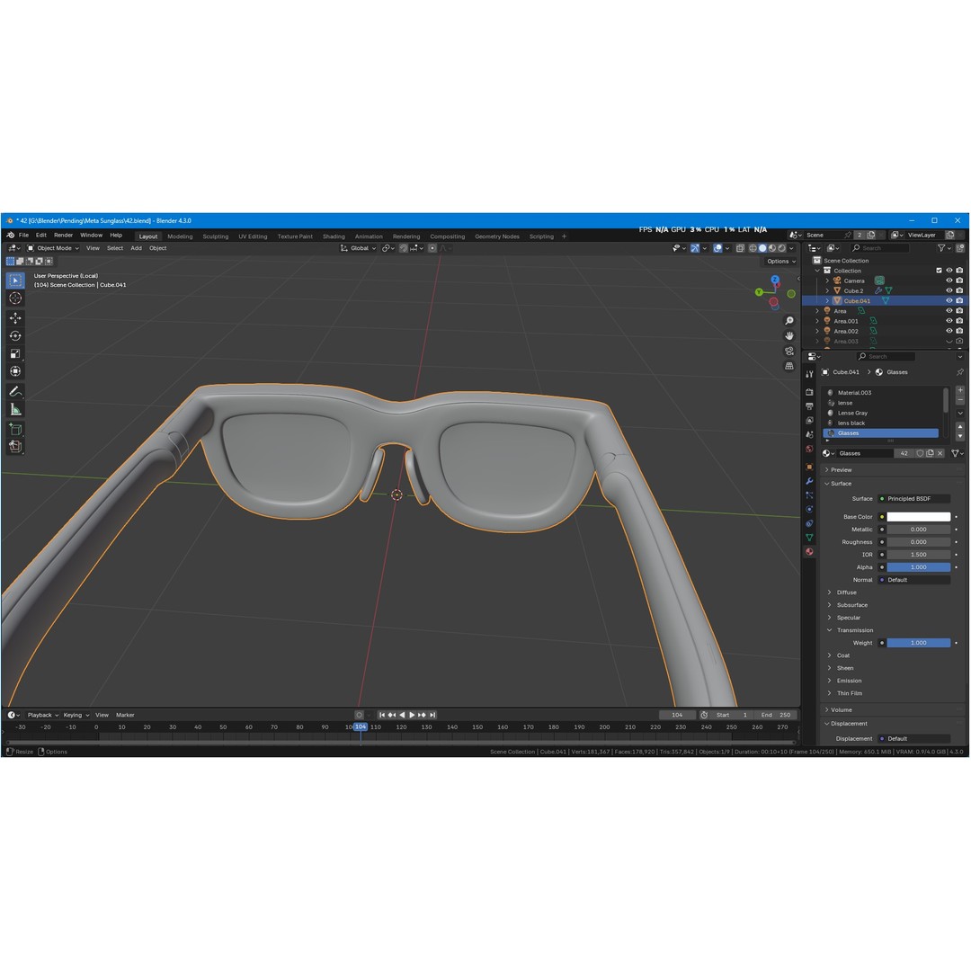 Orion AI Glasses 3D Model – Low Poly Modern Eyewear, FBX, Blender - View 17