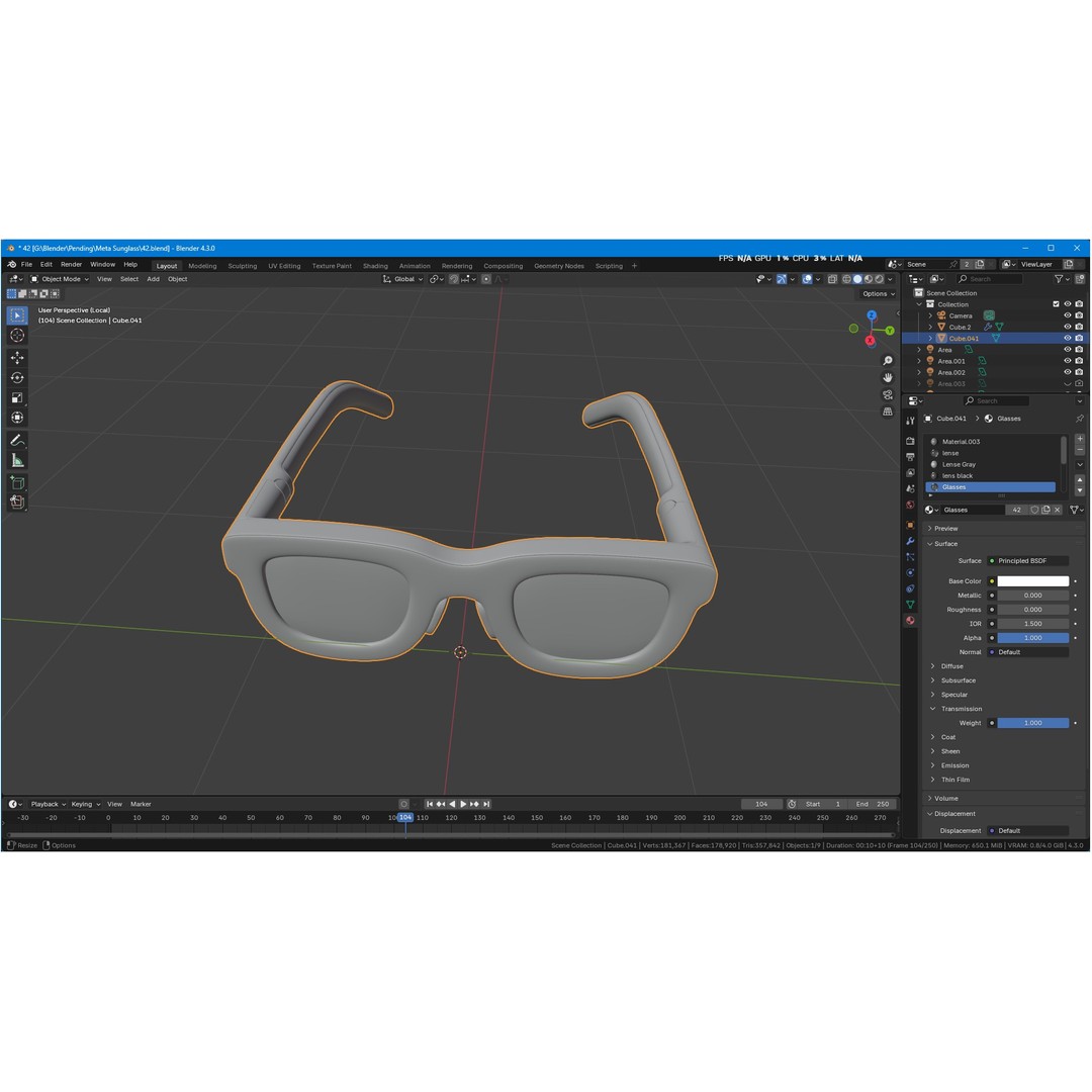 Orion AI Glasses 3D Model – Low Poly Modern Eyewear, FBX, Blender - View 18