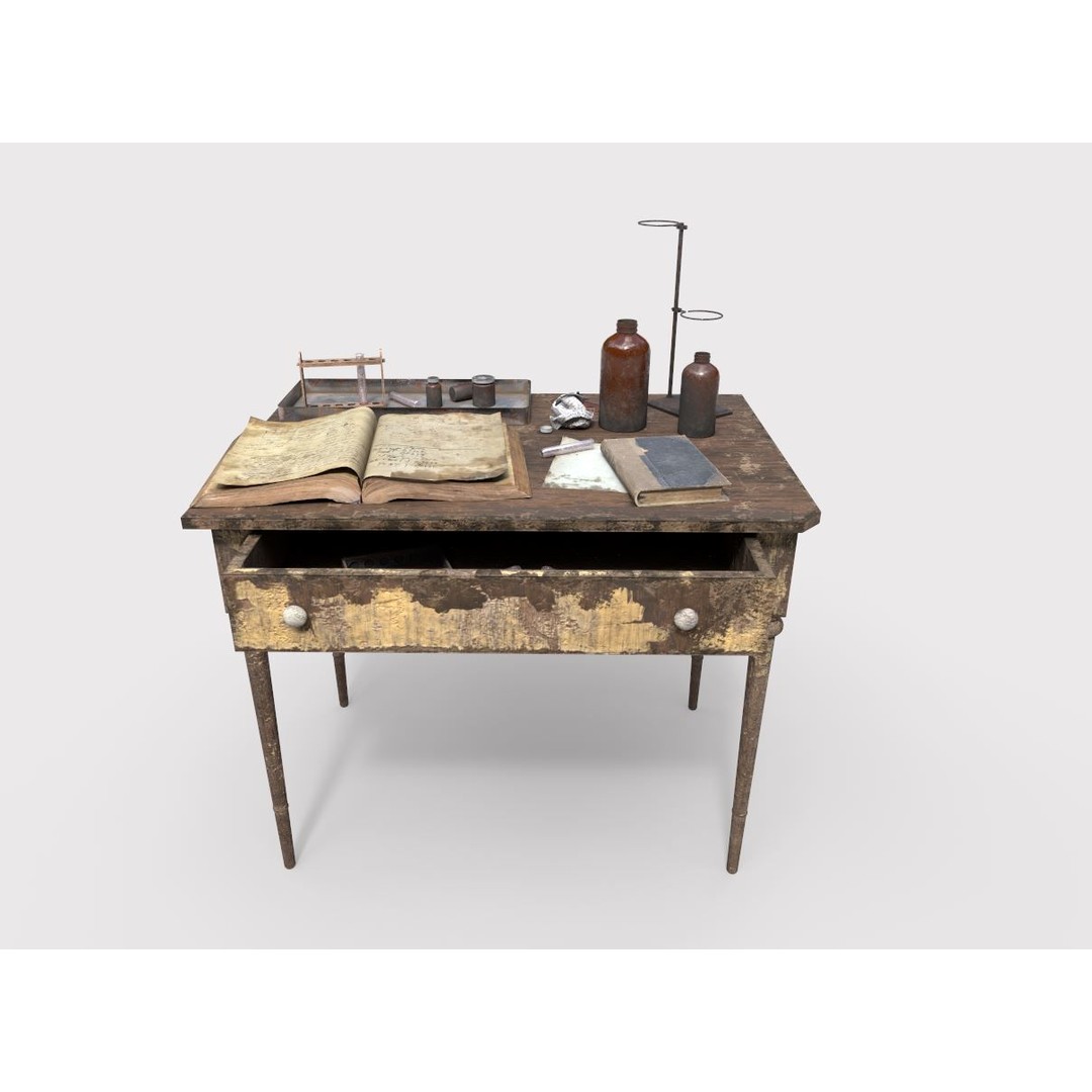 Abandoned Laboratory Table 3D Model – Realistic PBR Asset, FBX, OBJ - View 3