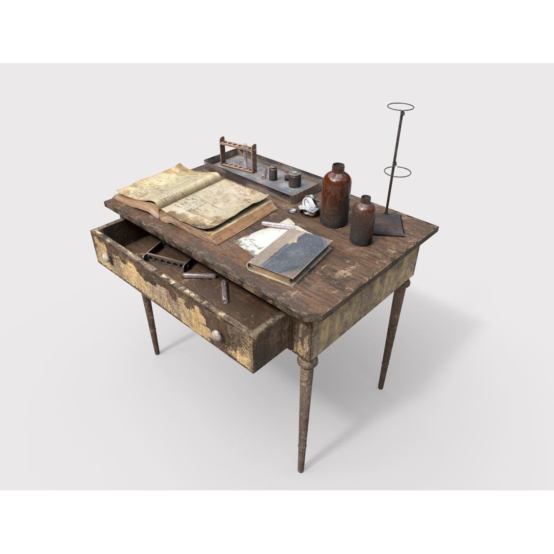 Abandoned Laboratory Table 3D Model – Realistic PBR Asset, FBX, OBJ - View 4