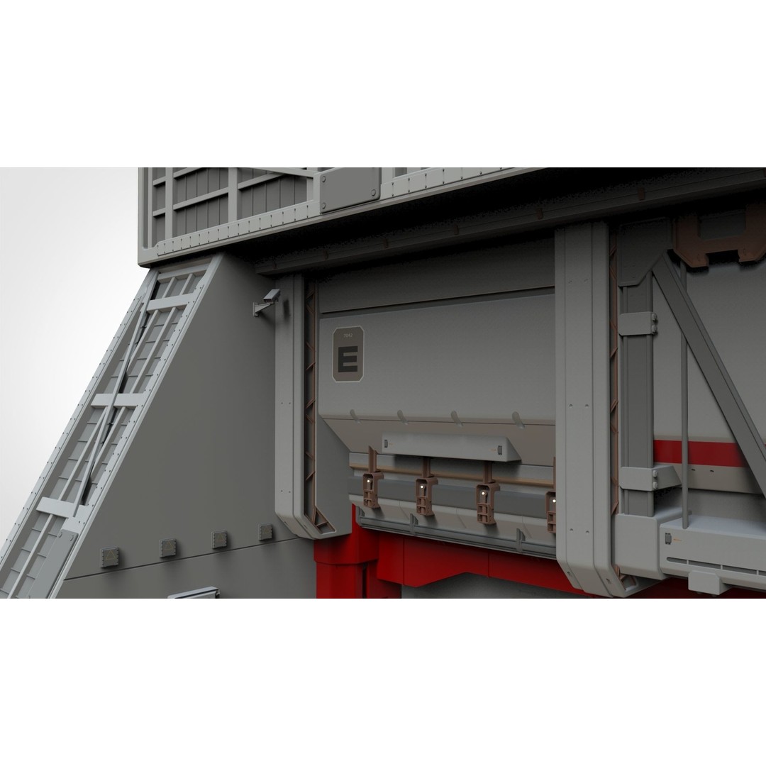 Antinuclear Gate 3D Model – Sci-Fi Exterior with Ramp, OBJ, FBX - View 10