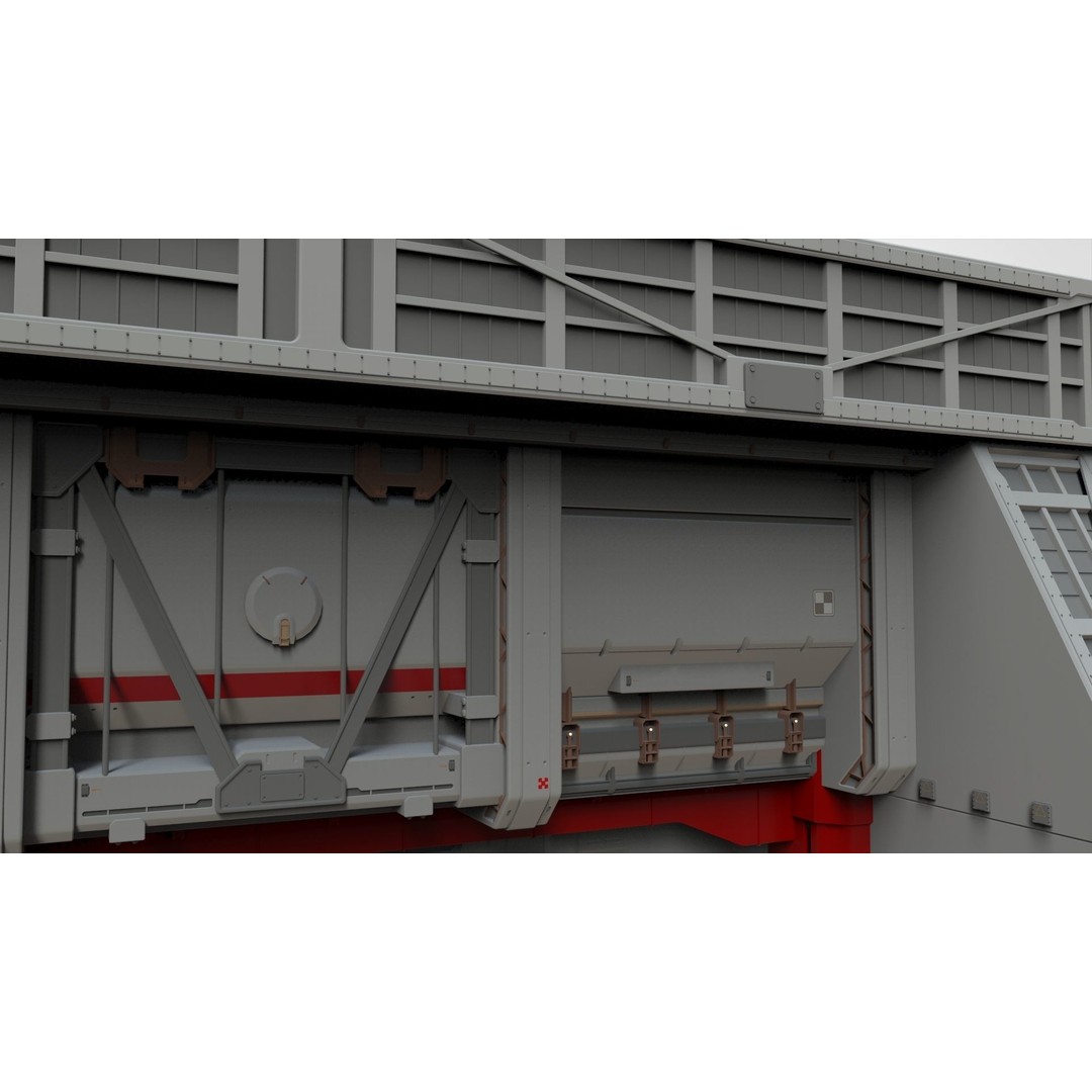 Antinuclear Gate 3D Model – Sci-Fi Exterior with Ramp, OBJ, FBX - View 11