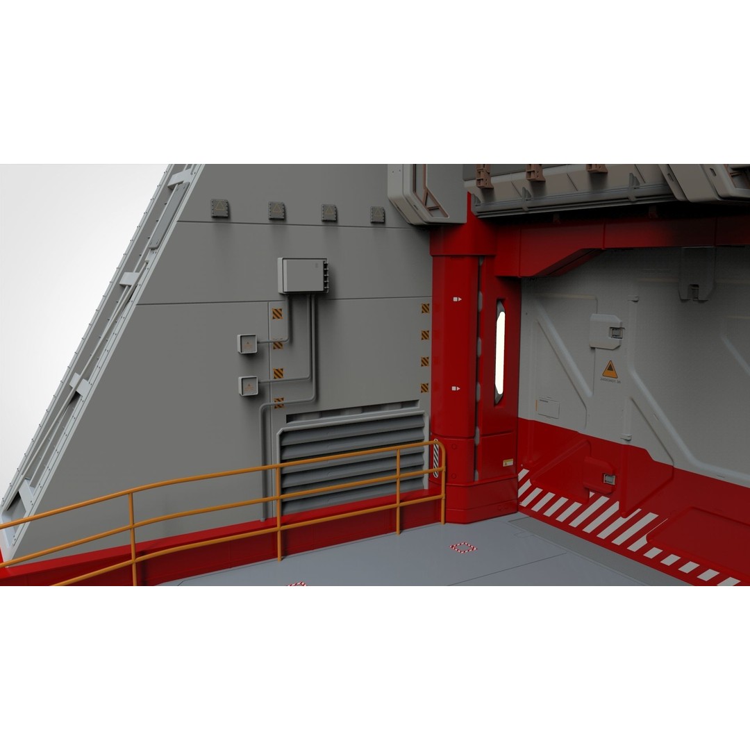 Antinuclear Gate 3D Model – Sci-Fi Exterior with Ramp, OBJ, FBX - View 14