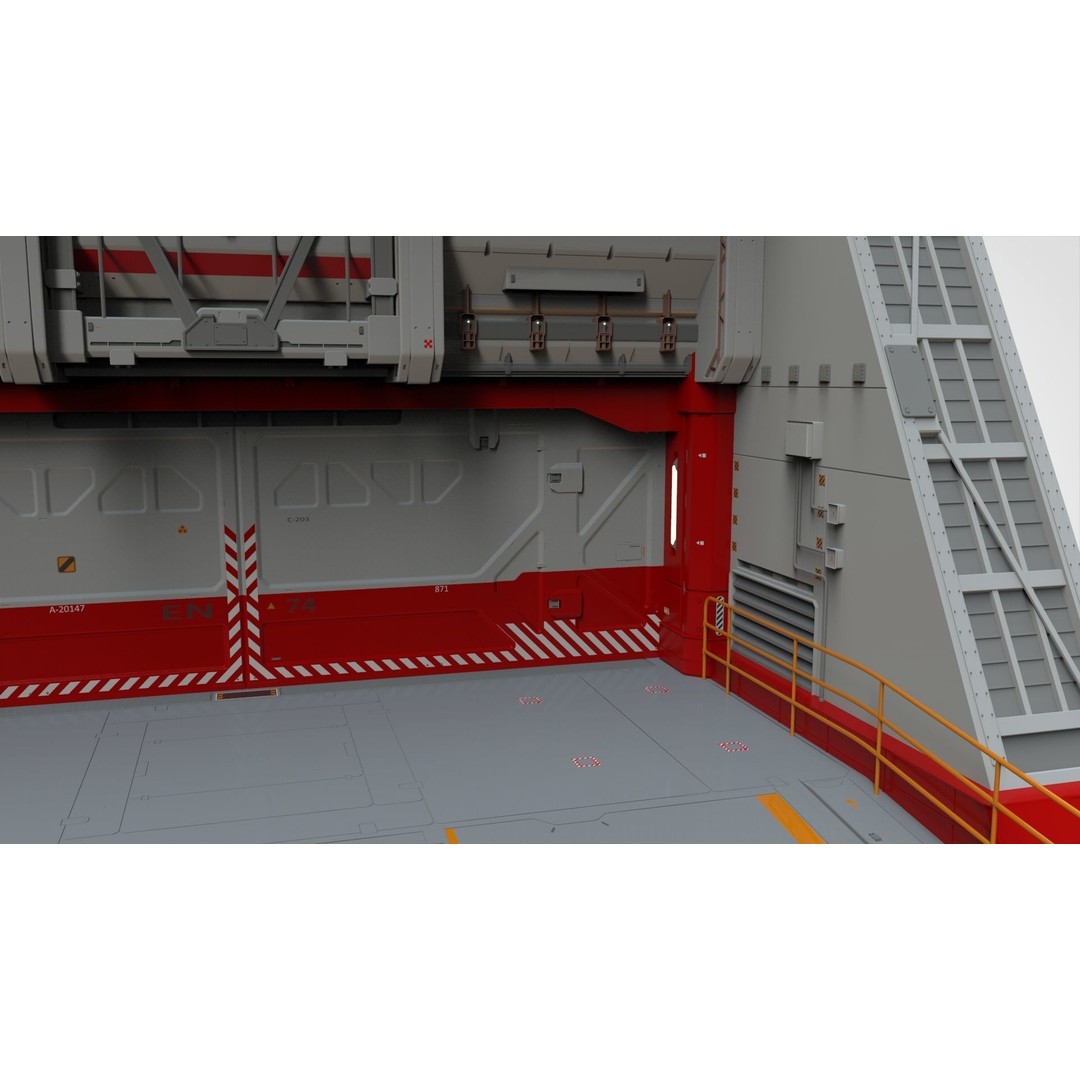 Antinuclear Gate 3D Model – Sci-Fi Exterior with Ramp, OBJ, FBX - View 15