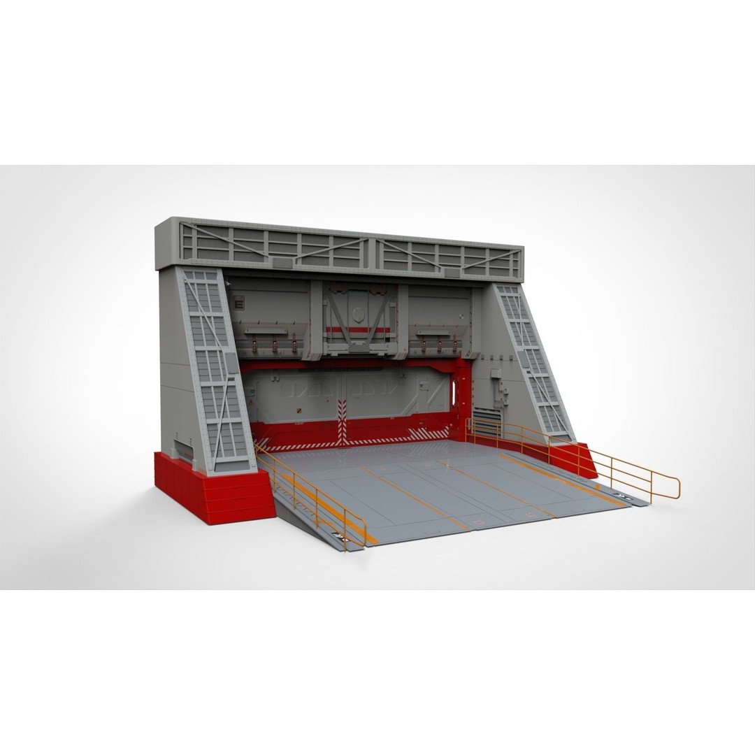 Antinuclear Gate 3D Model – Sci-Fi Exterior with Ramp, OBJ, FBX - View 3