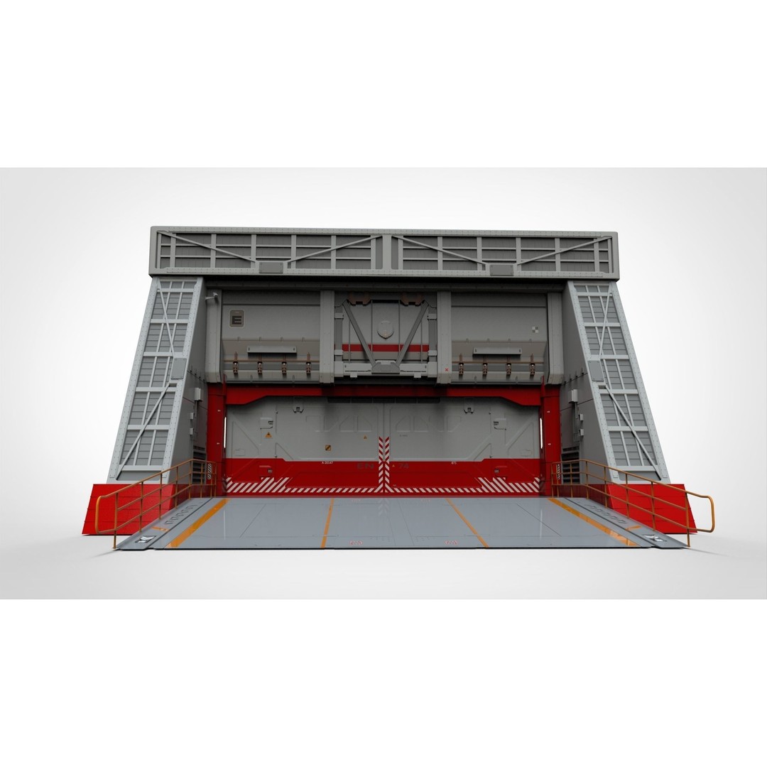 Antinuclear Gate 3D Model – Sci-Fi Exterior with Ramp, OBJ, FBX - View 4