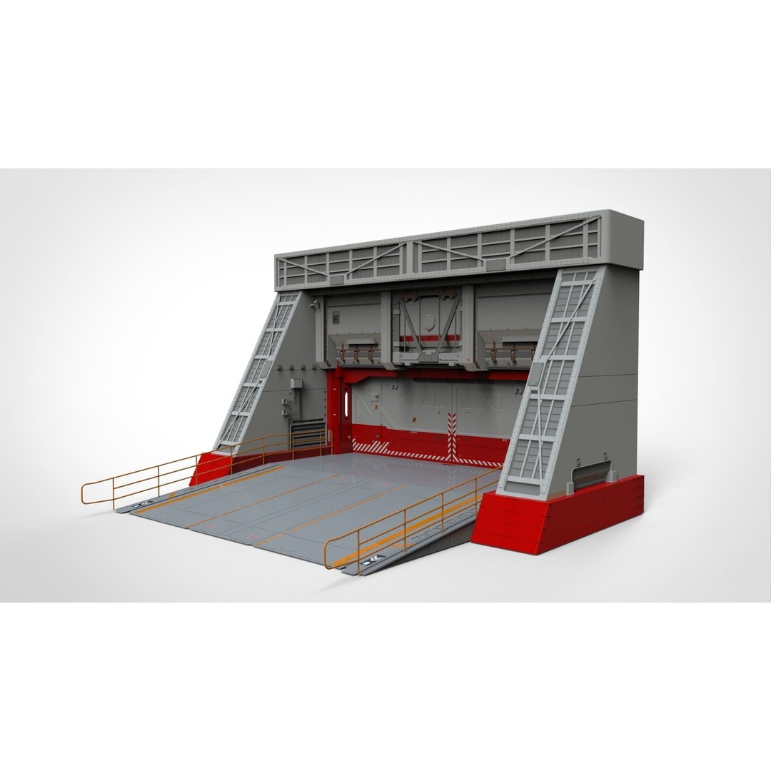 Antinuclear Gate 3D Model – Sci-Fi Exterior with Ramp, OBJ, FBX - View 5