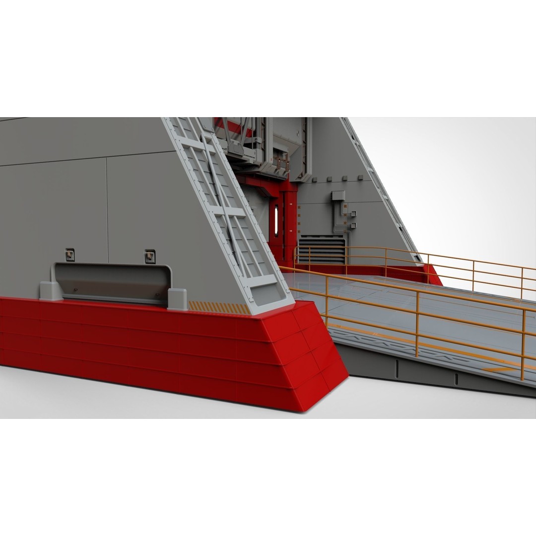 Antinuclear Gate 3D Model – Sci-Fi Exterior with Ramp, OBJ, FBX - View 7