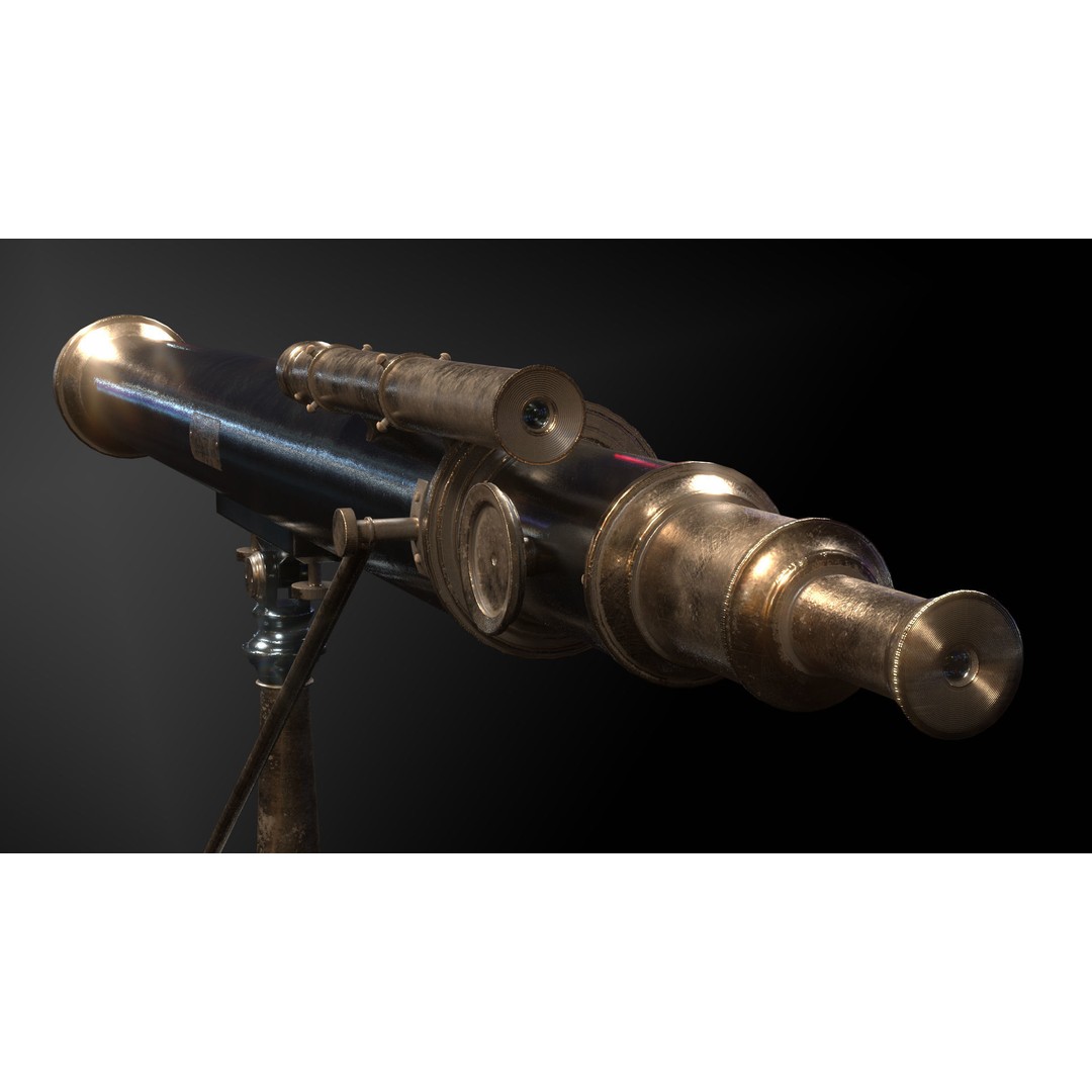 Victorian Telescope 3D Model – Low Poly PBR Asset, FBX, OBJ - View 11