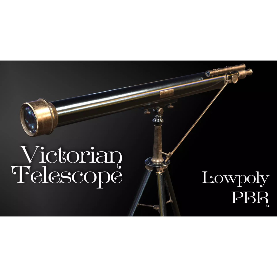 Victorian Telescope 3D Model – Low Poly PBR Asset, FBX, OBJ - View 2