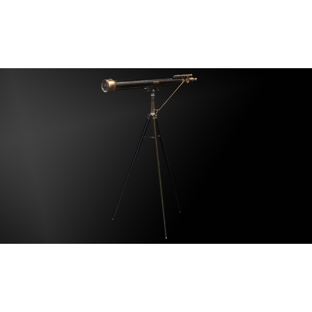 Victorian Telescope 3D Model – Low Poly PBR Asset, FBX, OBJ - View 4