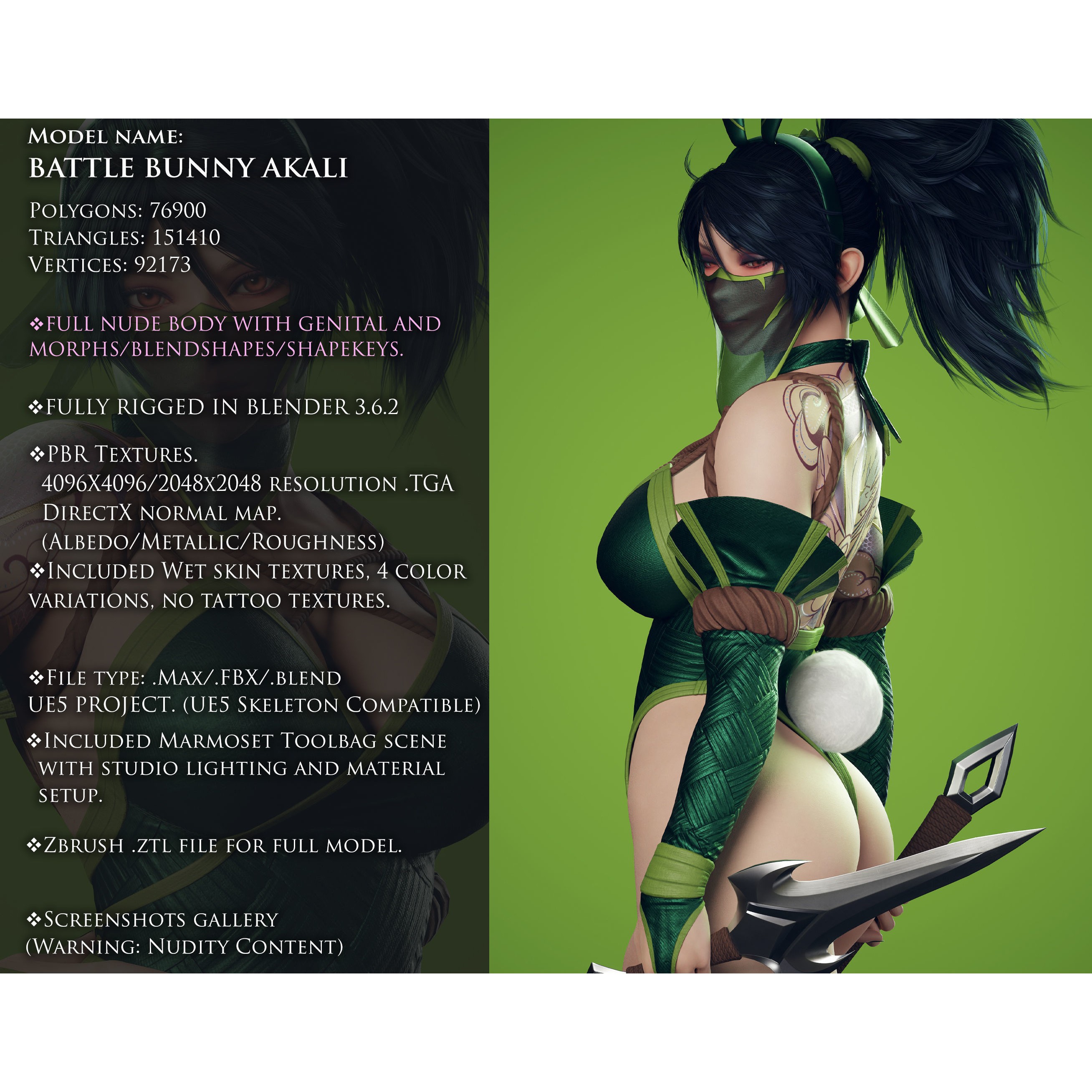 Bunny Akali - Low-Poly Game-Ready 3D Model - View 3