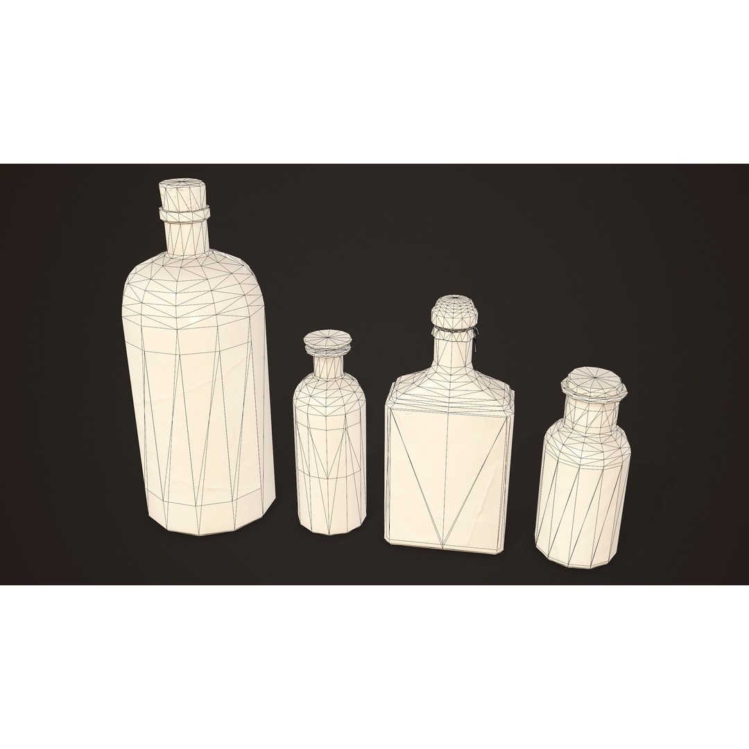 Antique Apothecary Bottles 3D Model – Low Poly Game Ready PBR Asset, FBX