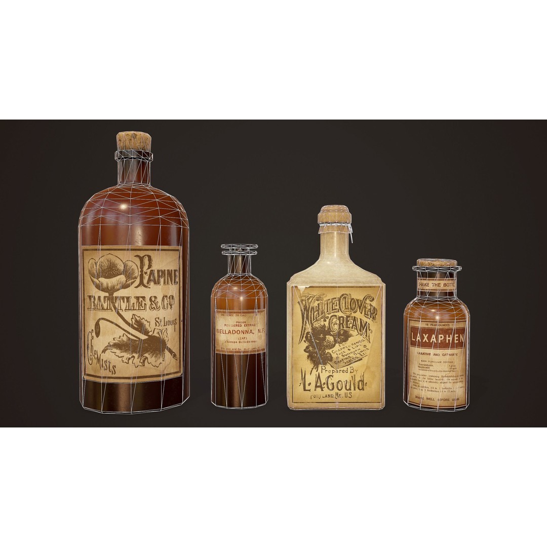 Antique Apothecary Bottles 3D Model – Low Poly Game Ready PBR Asset, FBX - View 11
