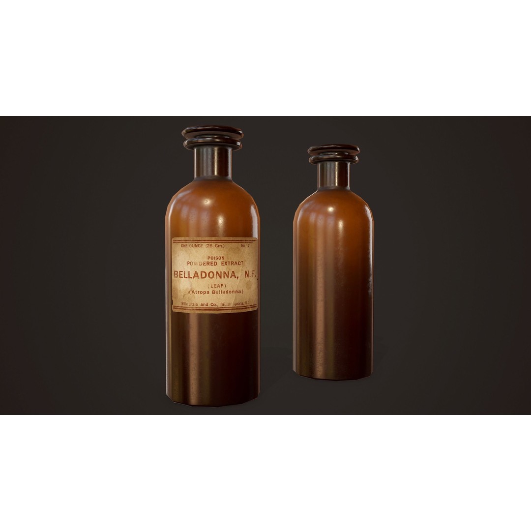 Antique Apothecary Bottles 3D Model – Low Poly Game Ready PBR Asset, FBX - View 5