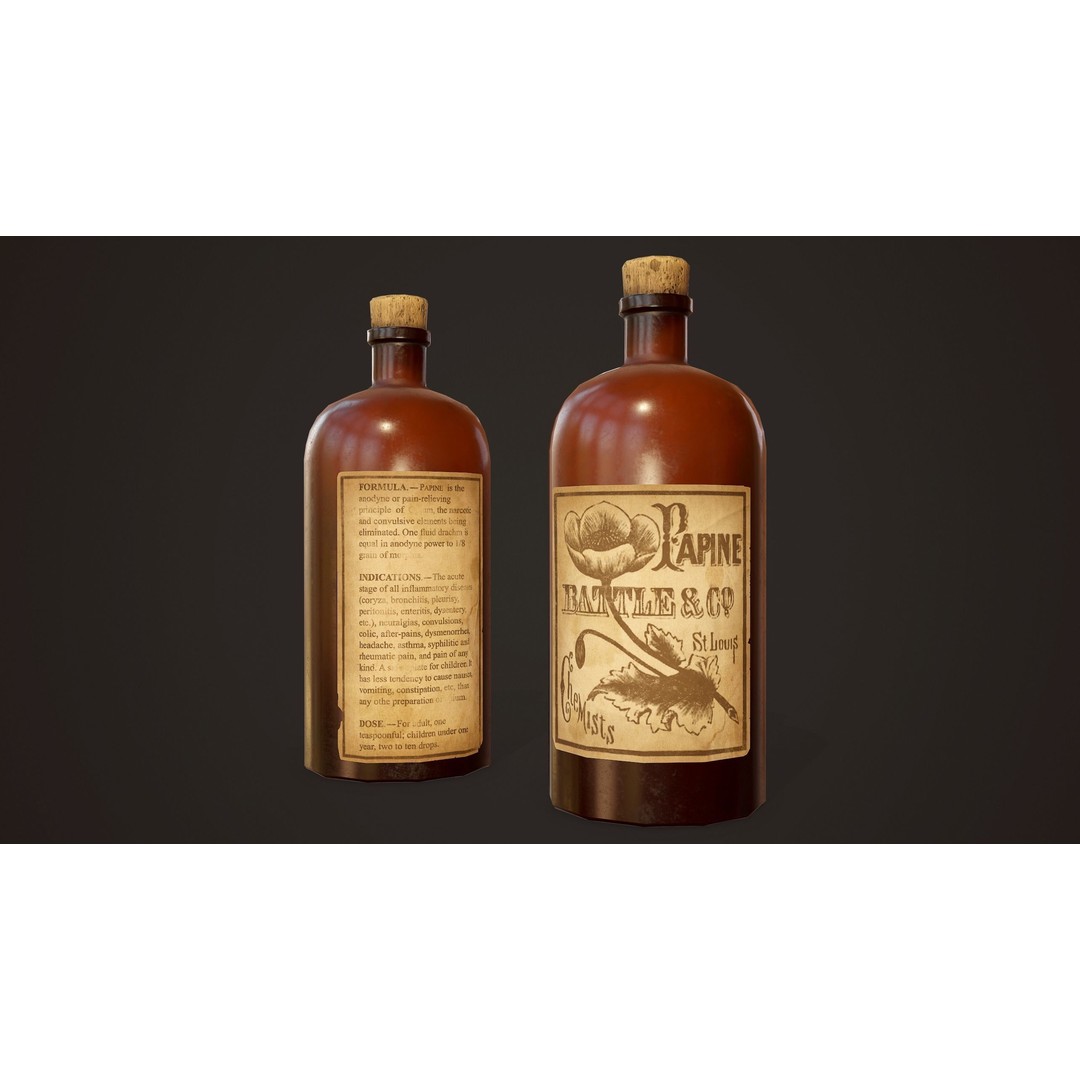 Antique Apothecary Bottles 3D Model – Low Poly Game Ready PBR Asset, FBX - View 6