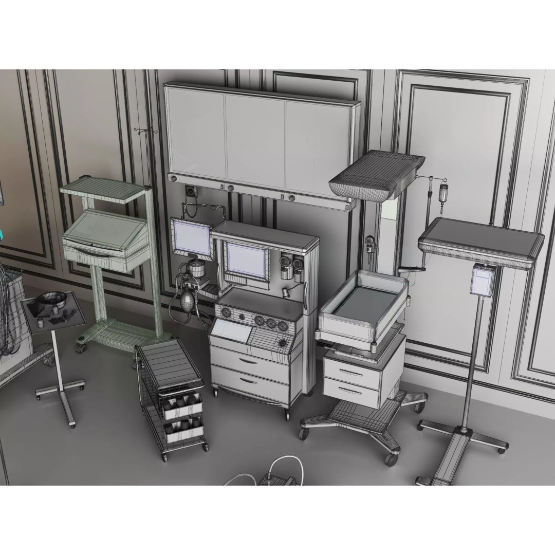 Hospital Examination Room 3D Model – Low Poly Rigged Asset, OBJ/FBX - View 14