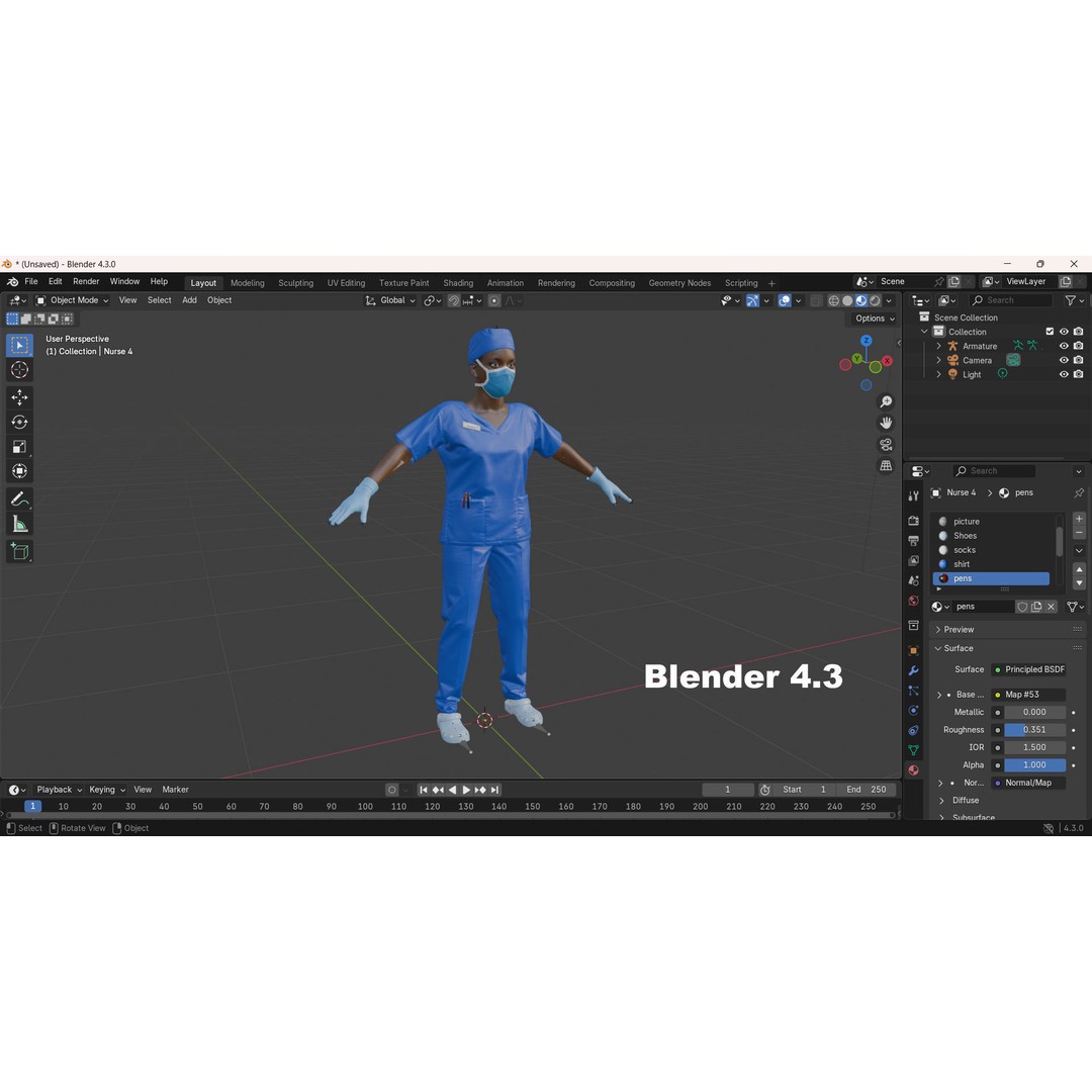 Nurse 3D Model – Low Poly Animated Character for Games, FBX, OBJ