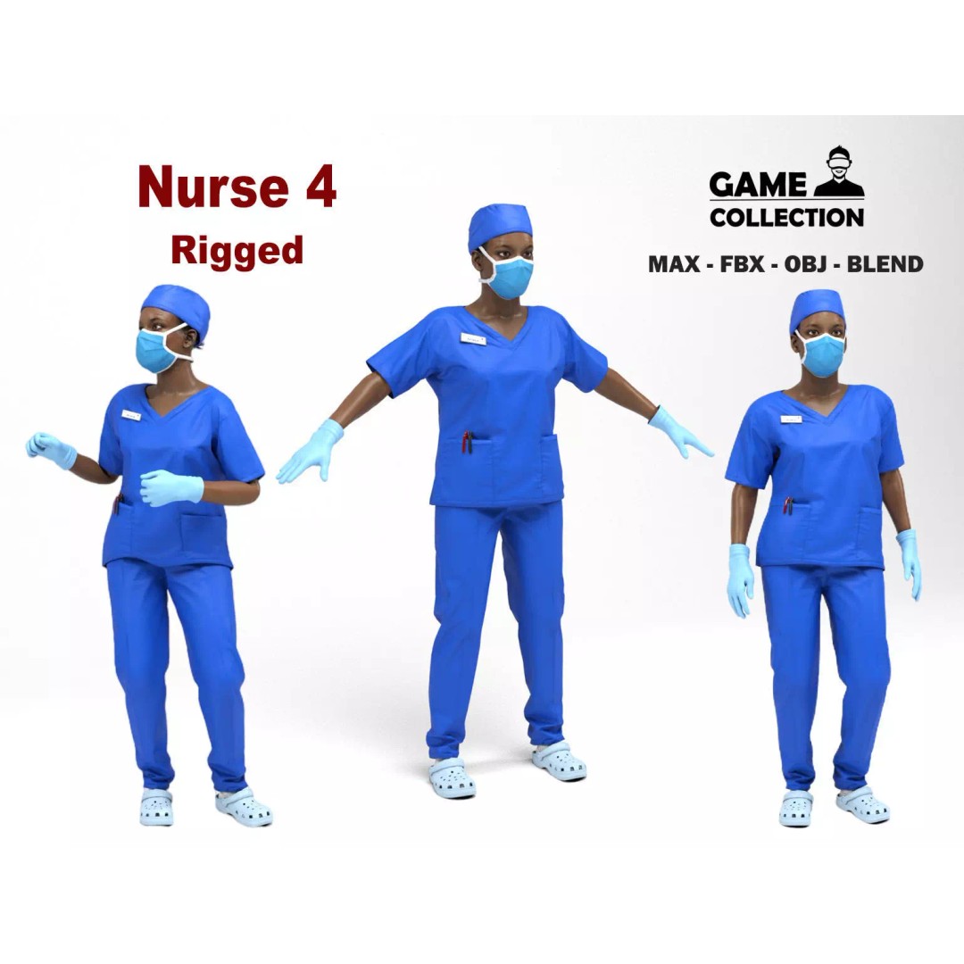 Nurse 3D Model – Low Poly Animated Character for Games, FBX, OBJ - View 2