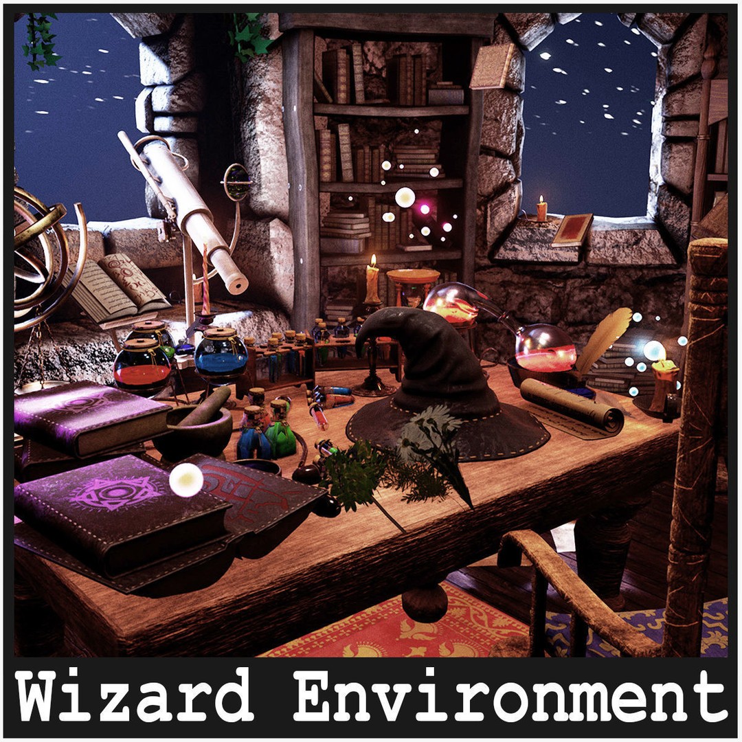 Wizard Room 3D Model – Low Poly Fantasy Interior, PBR Textures - View 3