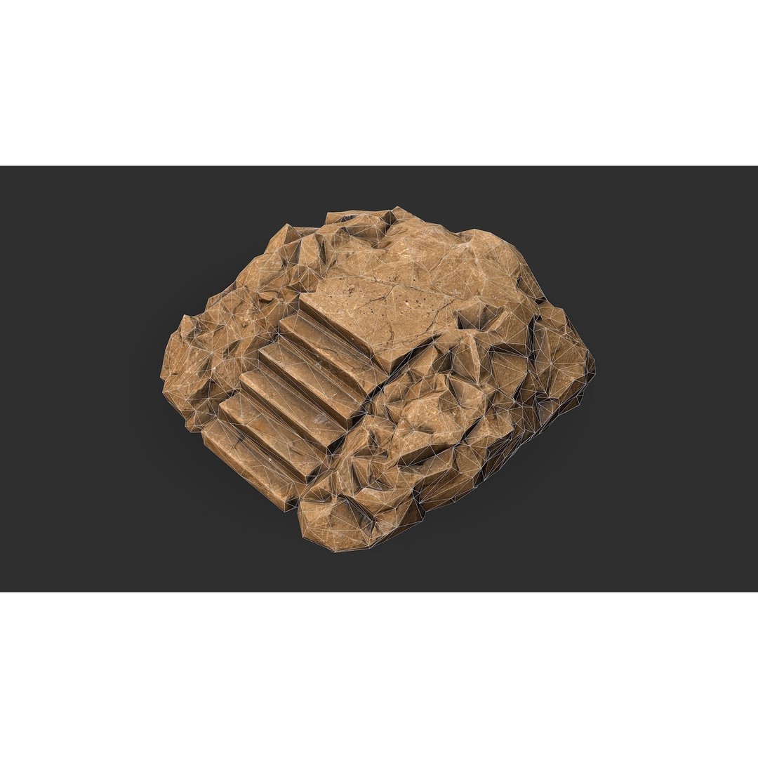 Stone Stairs 3D Model – Low Poly PBR Game Asset, FBX, OBJ - View 14