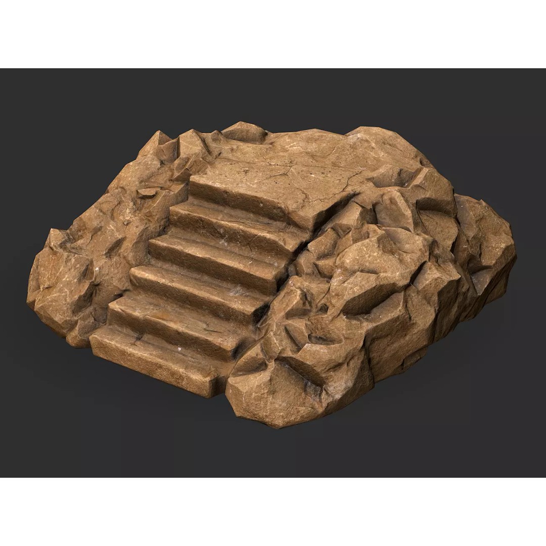 Stone Stairs 3D Model – Low Poly PBR Game Asset, FBX, OBJ - View 2