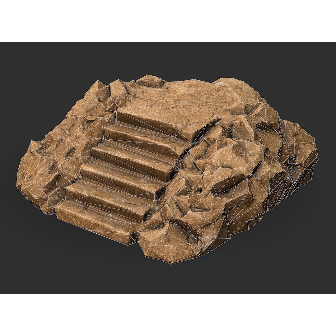 Stone Stairs 3D Model – Low Poly PBR Game Asset, FBX, OBJ - View 3