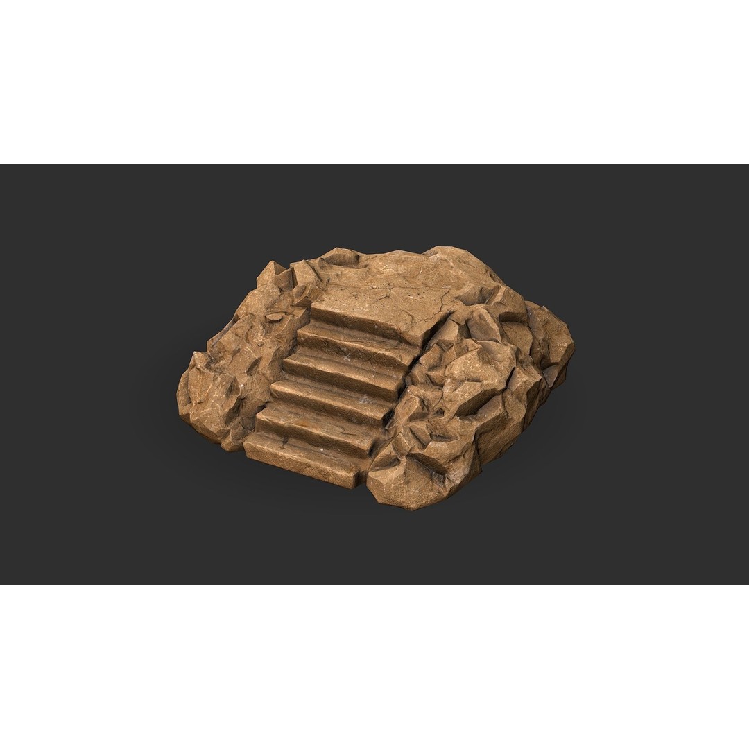 Stone Stairs 3D Model – Low Poly PBR Game Asset, FBX, OBJ - View 4