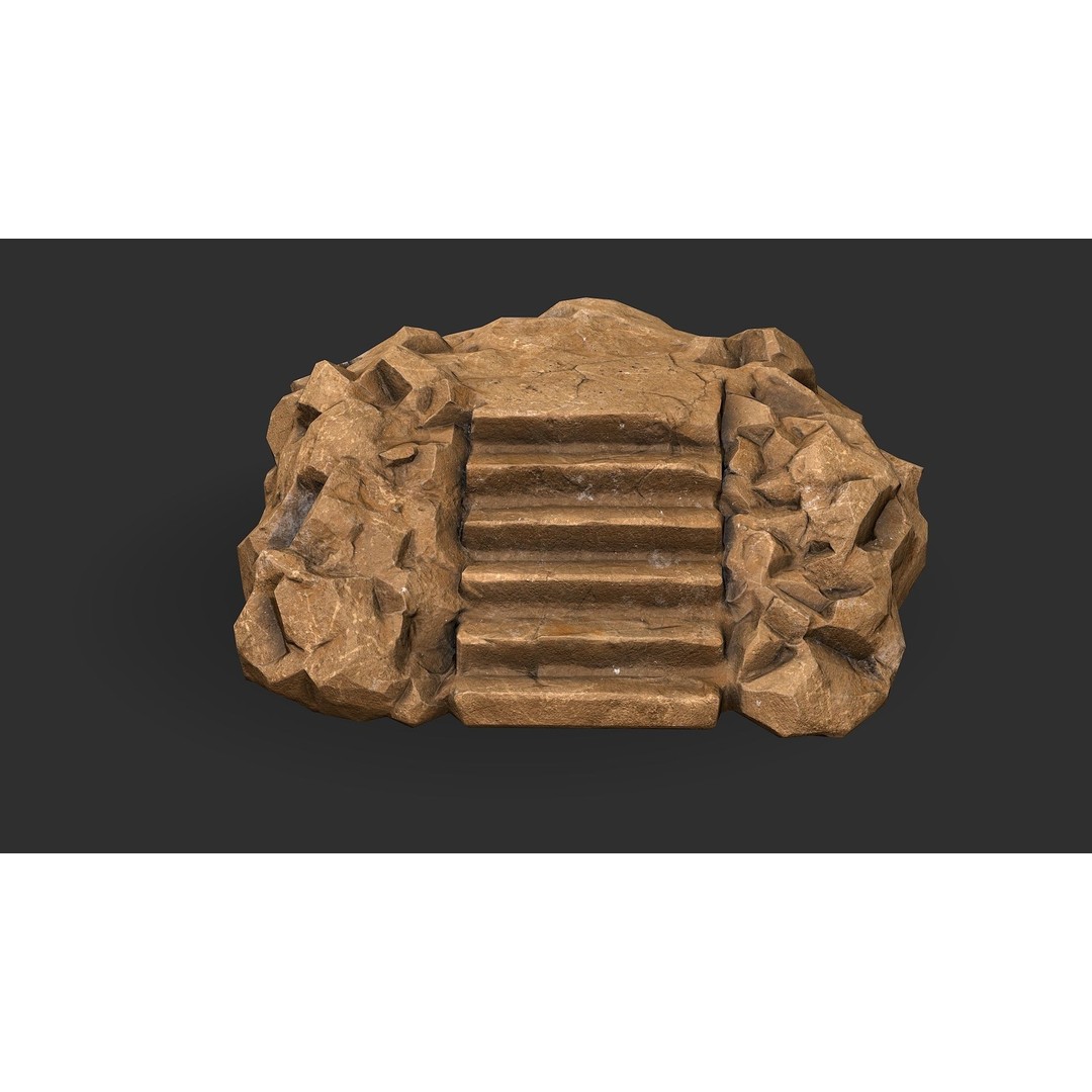 Stone Stairs 3D Model – Low Poly PBR Game Asset, FBX, OBJ - View 5