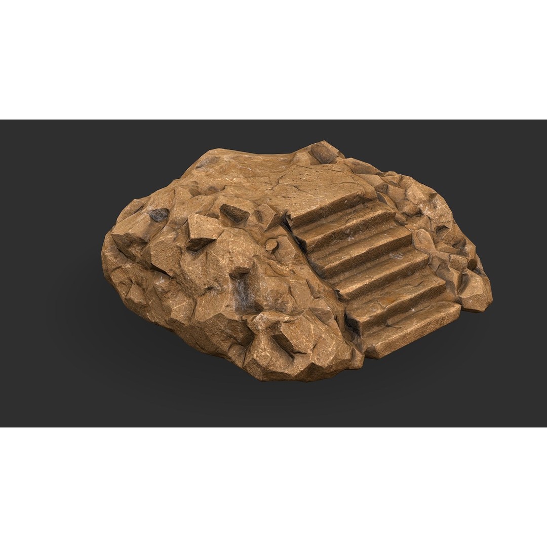 Stone Stairs 3D Model – Low Poly PBR Game Asset, FBX, OBJ - View 6