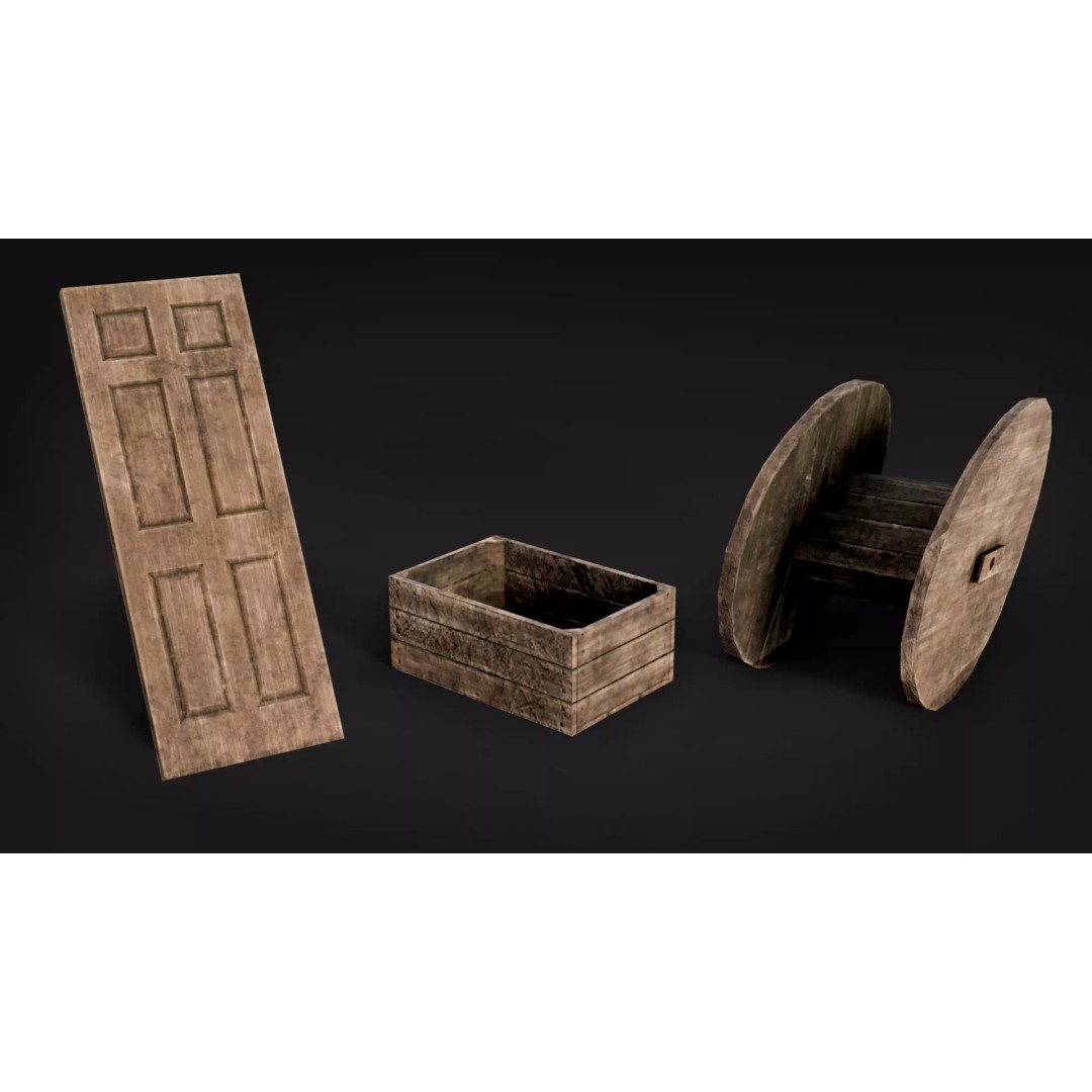 Broken Wood Debris 3D Model – Low Poly Game Ready Assets, FBX