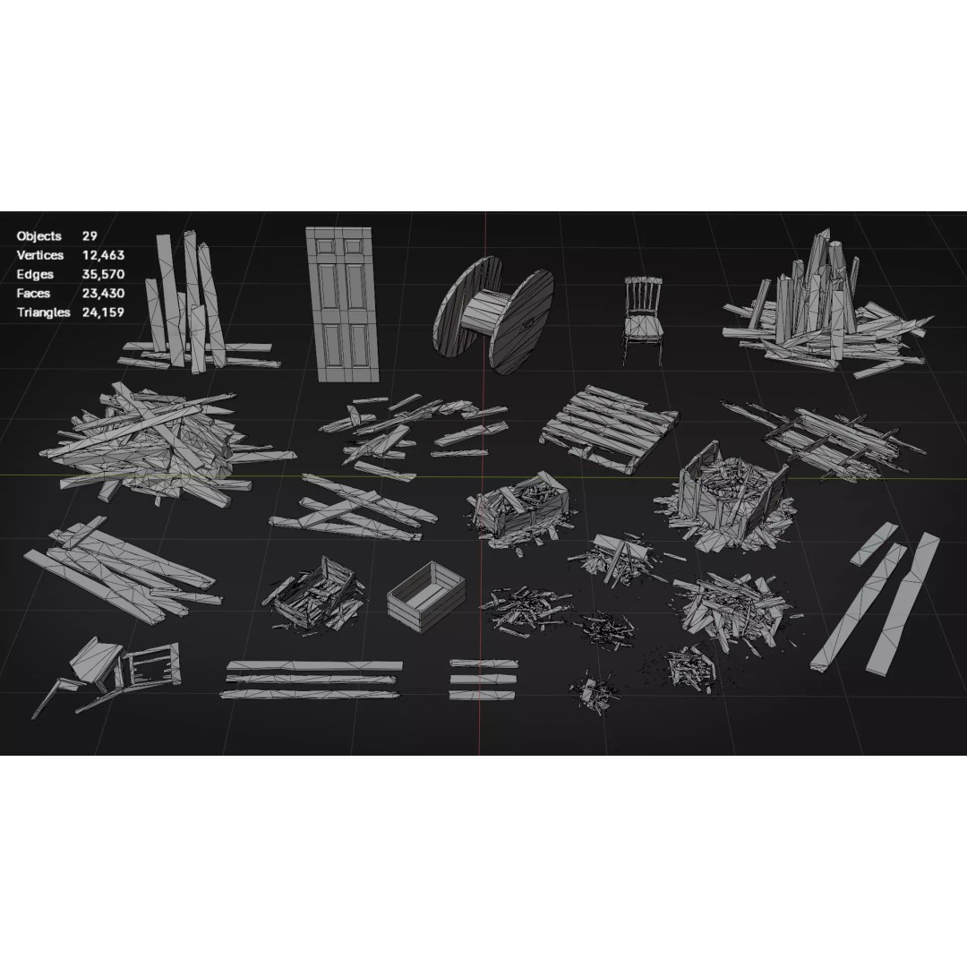 Broken Wood Debris 3D Model – Low Poly Game Ready Assets, FBX - View 11