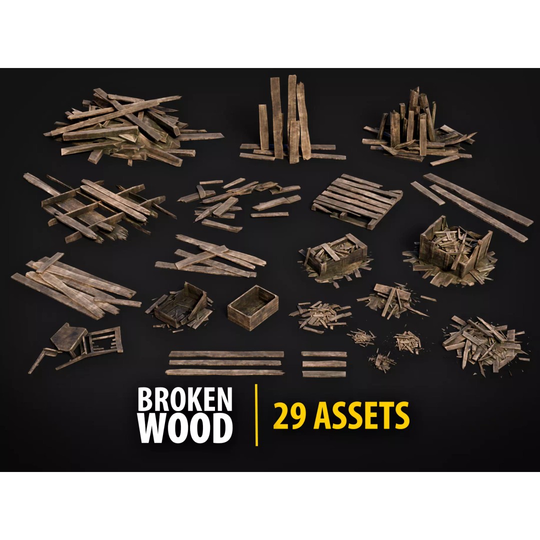 Broken Wood Debris 3D Model – Low Poly Game Ready Assets, FBX - View 2