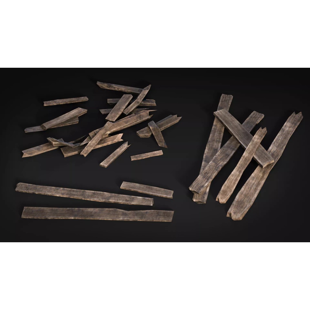 Broken Wood Debris 3D Model – Low Poly Game Ready Assets, FBX - View 3