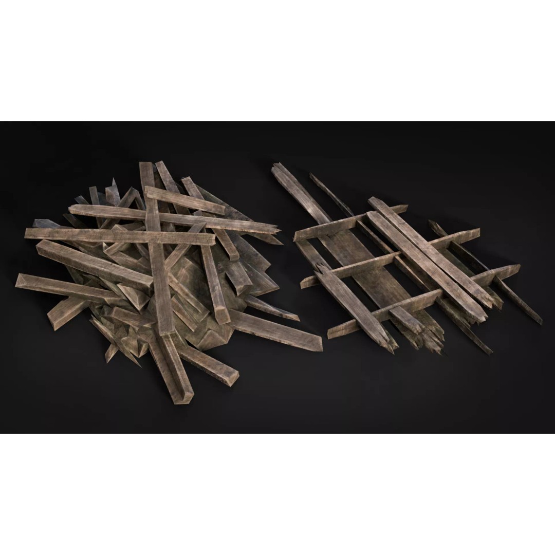 Broken Wood Debris 3D Model – Low Poly Game Ready Assets, FBX - View 4