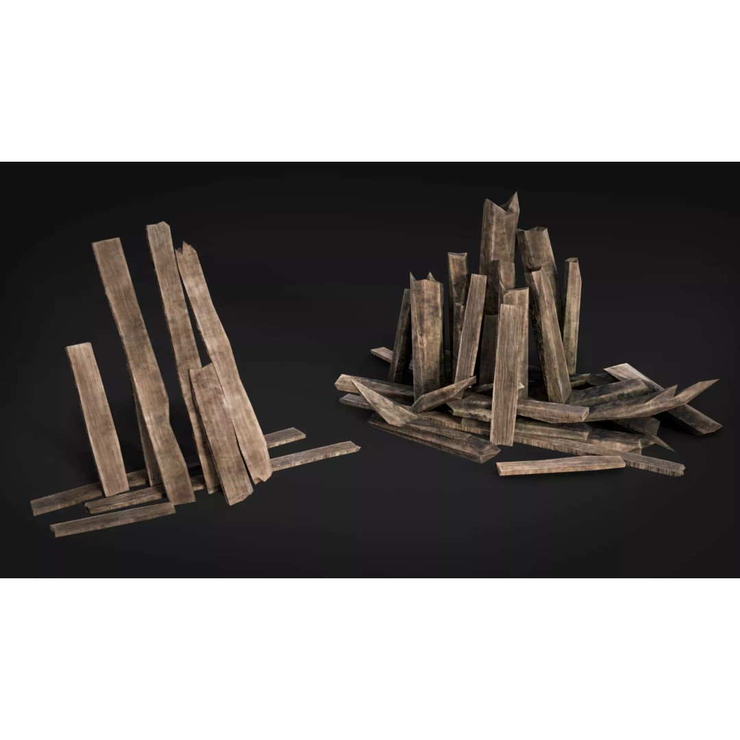 Broken Wood Debris 3D Model – Low Poly Game Ready Assets, FBX - View 6