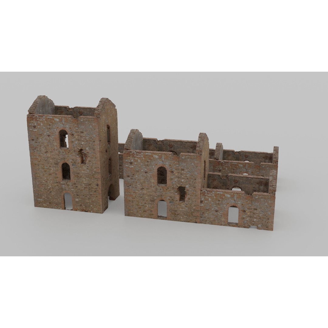 Brick Stone House Ruins 3D Model – Low Poly PBR Scanned Asset, FBX - View 14