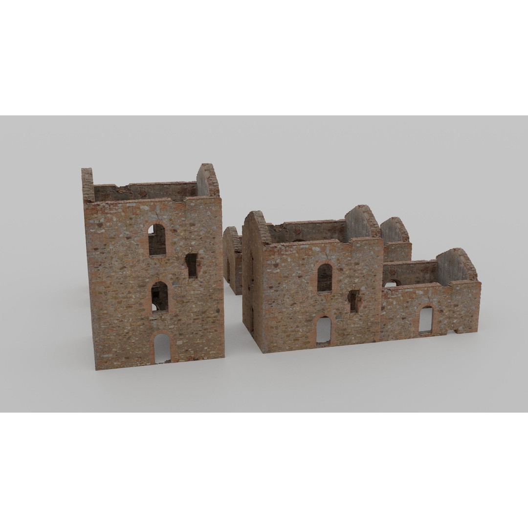 Brick Stone House Ruins 3D Model – Low Poly PBR Scanned Asset, FBX - View 15