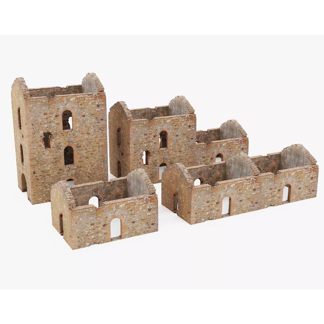 Brick Stone House Ruins 3D Model – Low Poly PBR Scanned Asset, FBX - View 2