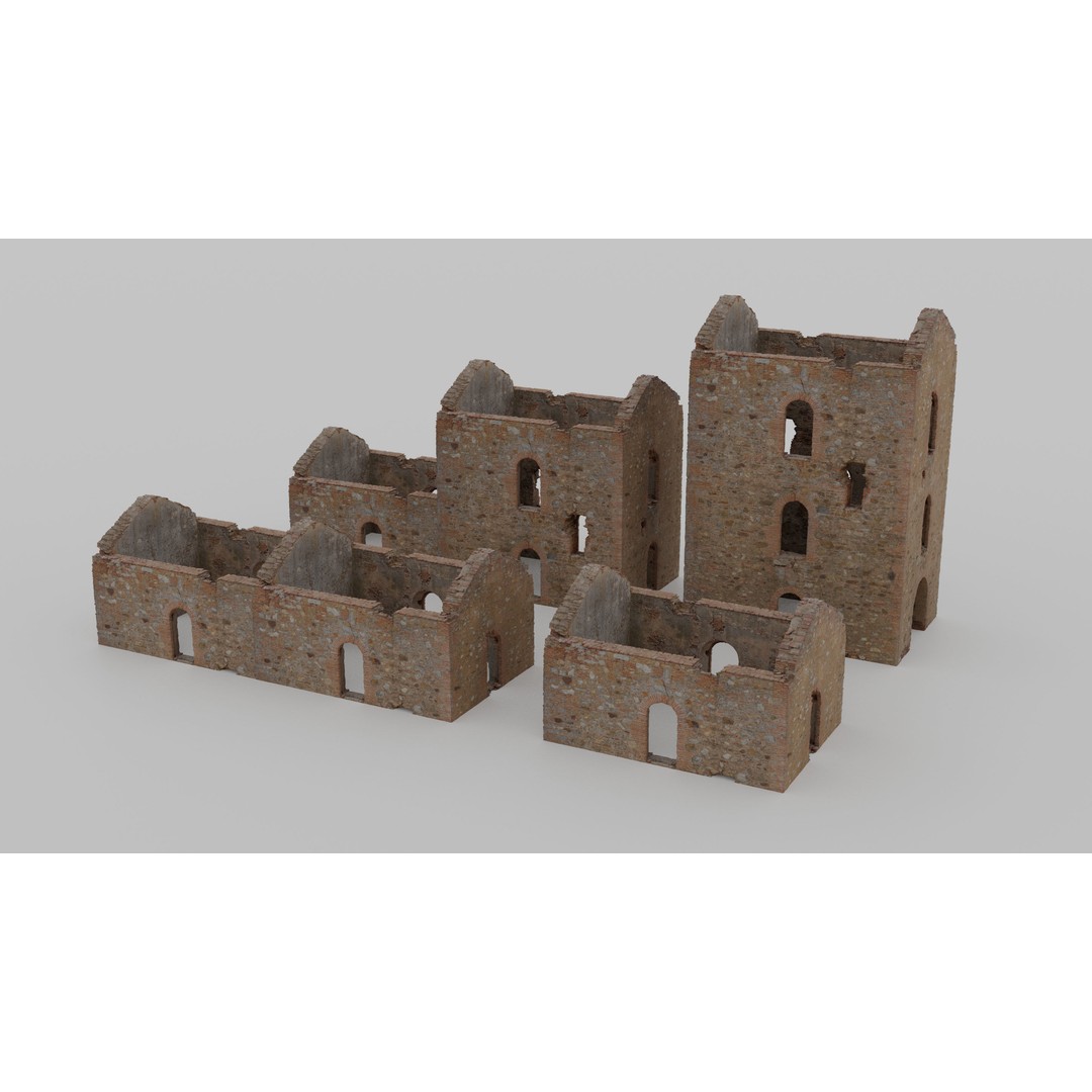 Brick Stone House Ruins 3D Model – Low Poly PBR Scanned Asset, FBX - View 20