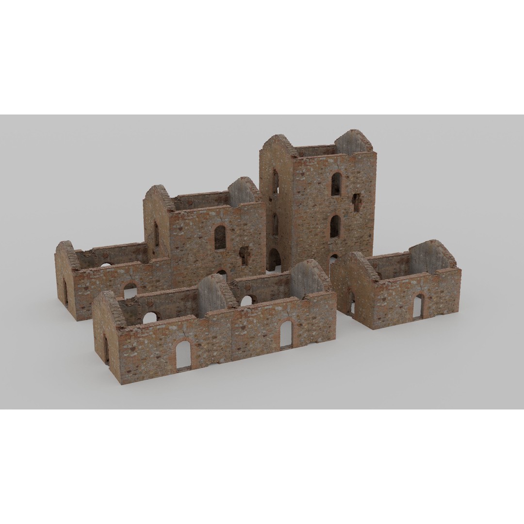 Brick Stone House Ruins 3D Model – Low Poly PBR Scanned Asset, FBX - View 9