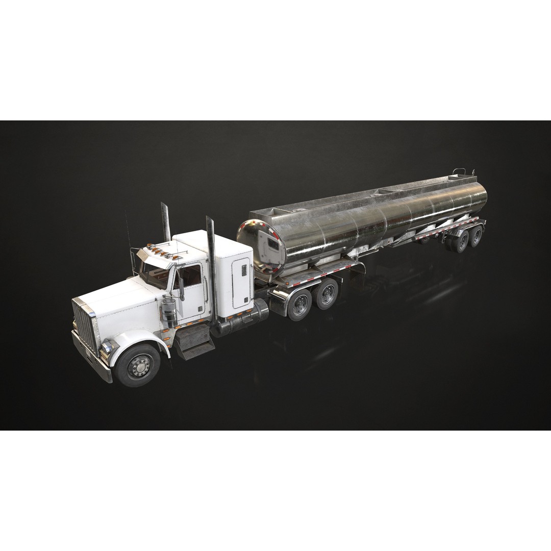 Flat Top Semi Truck 3D Model – Low Poly Game-Ready Asset, FBX & OBJ - View 3
