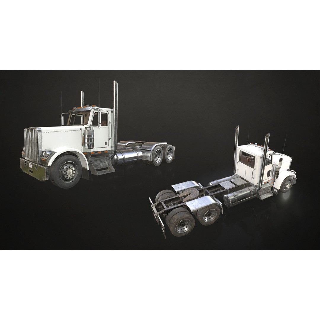 Flat Top Semi Truck 3D Model – Low Poly Game-Ready Asset, FBX & OBJ - View 8