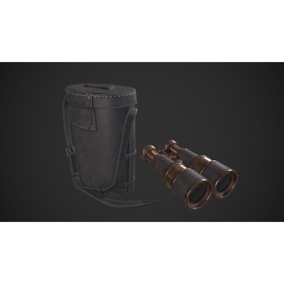 Vintage Binoculars 3D Model – Low Poly Game Asset, PBR Textures, FBX - View 3