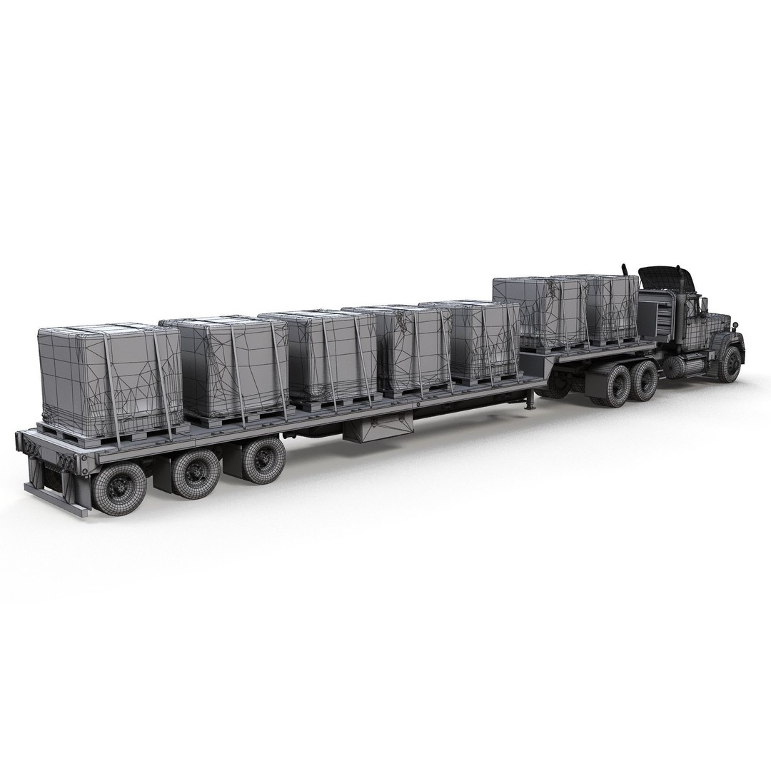 SuperLiner Dropdeck Trailer 3D Model – Low Poly Game Ready Asset, FBX - View 14