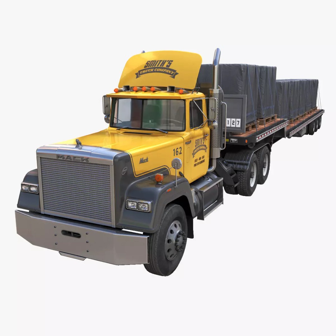 SuperLiner Dropdeck Trailer 3D Model – Low Poly Game Ready Asset, FBX - View 2