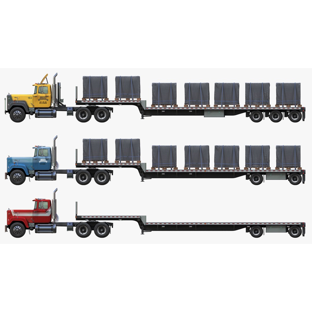 SuperLiner Dropdeck Trailer 3D Model – Low Poly Game Ready Asset, FBX - View 4